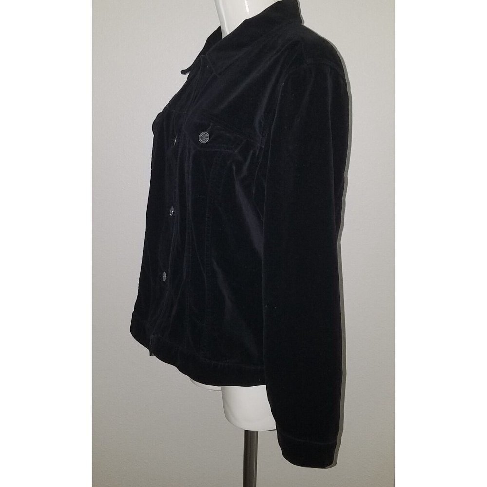Eddie Bauer Solid Black Button Front Jacket Velve… - image 4
